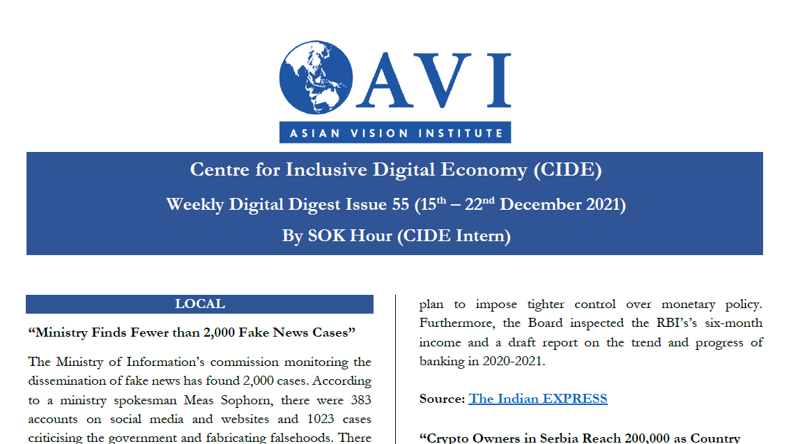 Avi Digital Weekly News Digest Issue 2021 No 55 Asian Vision Institute 9274